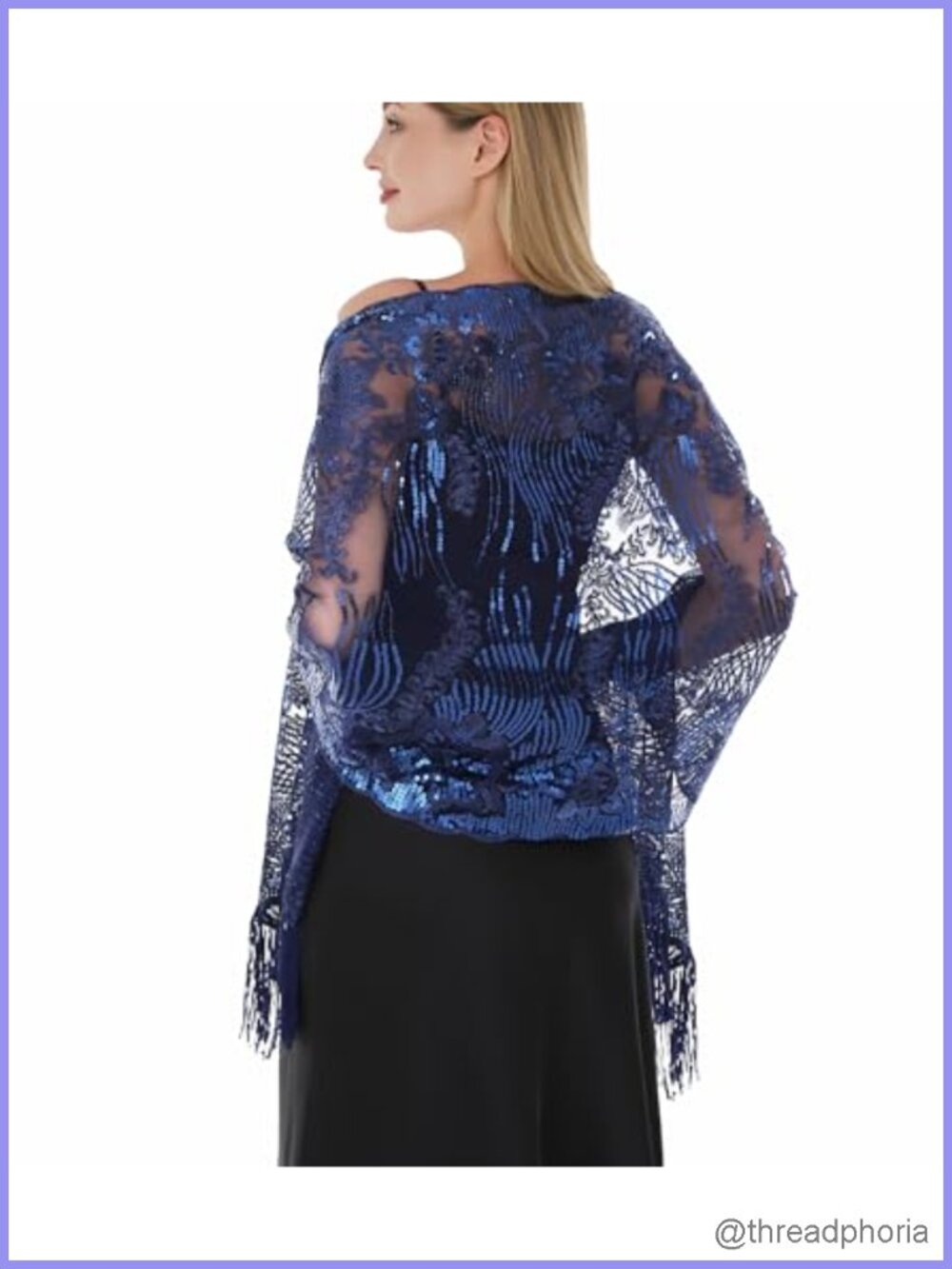 Sequin Fringed Mesh Wrap Shawl 1920s Vintage Evening Formal Bridal